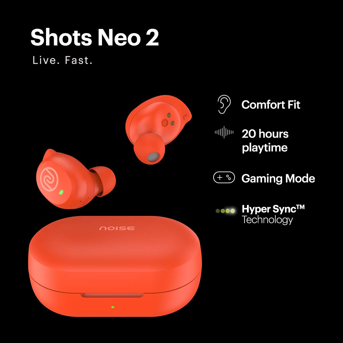 noise shots neo 2 wireless earbuds with gaming mode,20 hour playtime,powerful bass